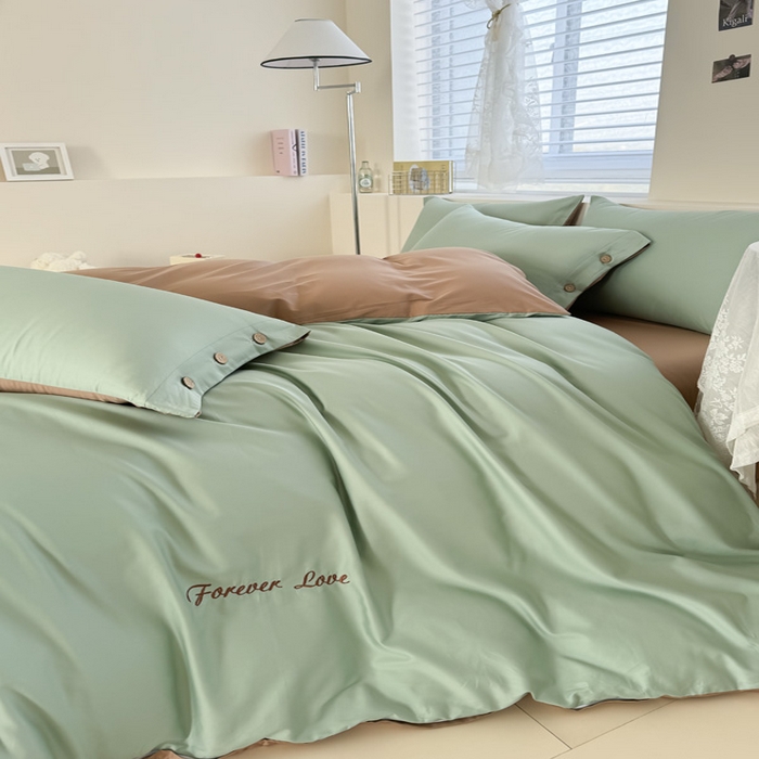 91家纺网 家纺一手货源 找家纺 艾迪尚家纺 2025新款A类纯色双拼长绒棉纯棉刺绣系列单品被套 被套单件（有单品 可定制） 绿沁杏语