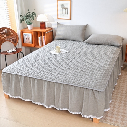 乐逸家纺 2025新品全棉色织床裙 星辰灰