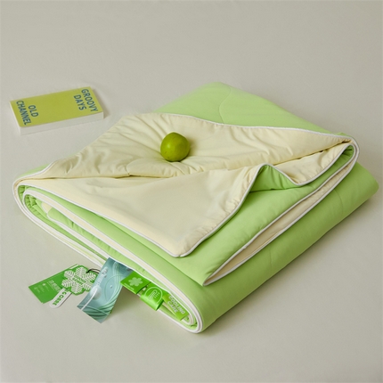 头等舱  2025新款锦氨凉感A类20大豆7A抗菌纯色空调被夏凉被夏被（配礼盒） 活力绿＋米黄