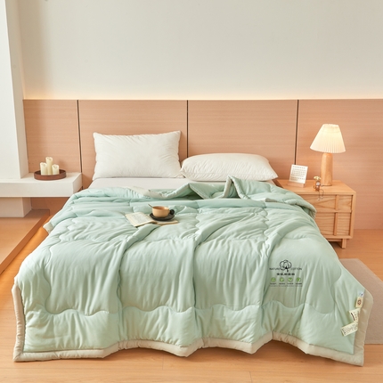 易博家纺 2025新款格子纯色水洗棉无印风百分百新疆棉花夏被夏凉被被子被芯 冰激凌绿
