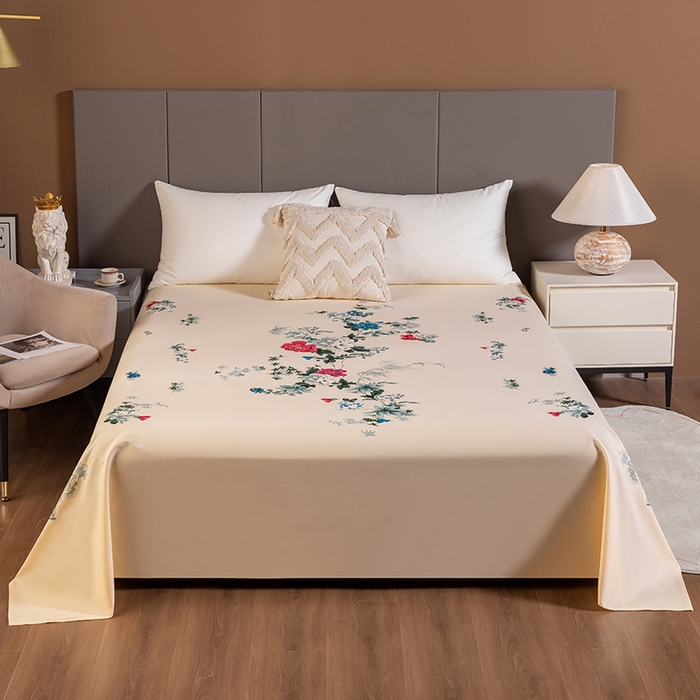 91家纺网 家纺一手货源 找家纺 居美良品 2025新款国民老上海100%全棉床单 牡丹绽放-米黄