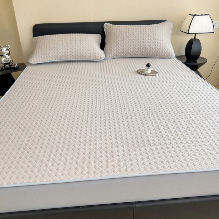 91家纺网 家纺一手货源 找家纺 席世家 2025新款凉感席冰豆豆席子三套件凉席床笠 小方格米咖-床笠款