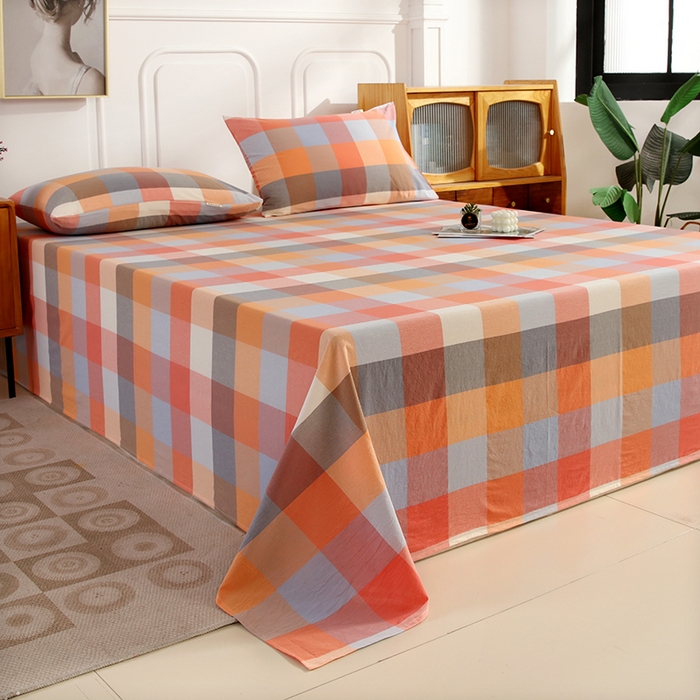 91家纺网 家纺一手货源 找家纺 恋之语家纺 2025新款全棉纯棉色织床单单品单床单床单单件 爱玛橙