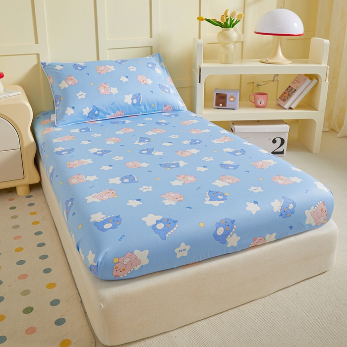 91家纺网 家纺一手货源 找家纺 ds生活馆 2025新款儿童纯棉精梳棉系列单床笠 星星恐龙蓝