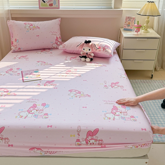 91家纺网 家纺一手货源 找家纺 呗旺鹿 2025新款正版三丽鸥全棉13372单品床笠 童趣美乐蒂