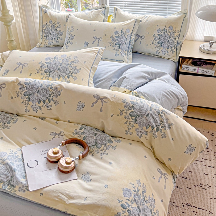 91家纺网 家纺一手货源 找家纺 暖芯优选 2025新款全棉纯棉一字绣四件套系列 花影轻颜