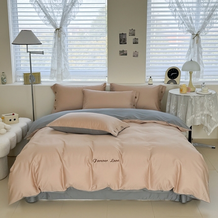 艾迪尚家纺 2025新款A类纯色双拼长绒棉纯棉刺绣系列单品被套 被套单件（有单品 可定制） 杏灰双韵