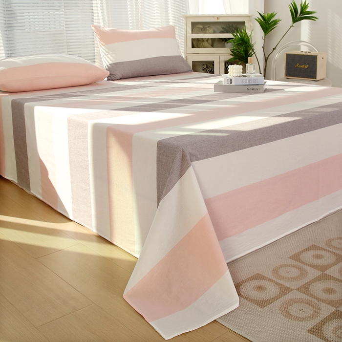 91家纺网 家纺一手货源 找家纺 恋之语家纺 2025新款全棉纯棉色织床单单品单床单床单单件 简约粉灰条