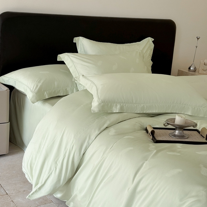 91家纺网 家纺一手货源 找家纺 莱豫家纺 2025新款天丝棉提花四件套 克莱尔绿