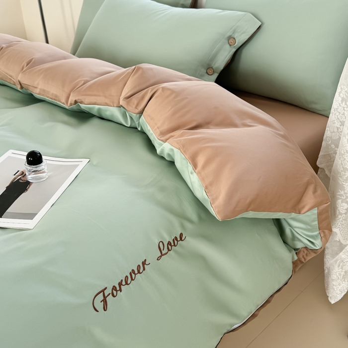 91家纺网 家纺一手货源 找家纺 艾迪尚家纺 2025新款A类纯色双拼长绒棉纯棉刺绣系列单品被套 被套单件（有单品 可定制） 绿沁杏语