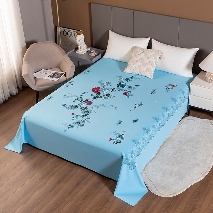 91家纺网 家纺一手货源 找家纺 居美良品 2025新款国民老上海100%全棉床单 牡丹绽放-浅绿