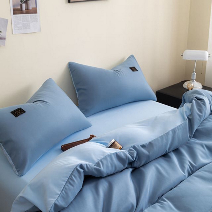 91家纺网 家纺一手货源 找家纺 恋之语 2025新款90克纯色双拼四件套 星耀蓝+浅兰