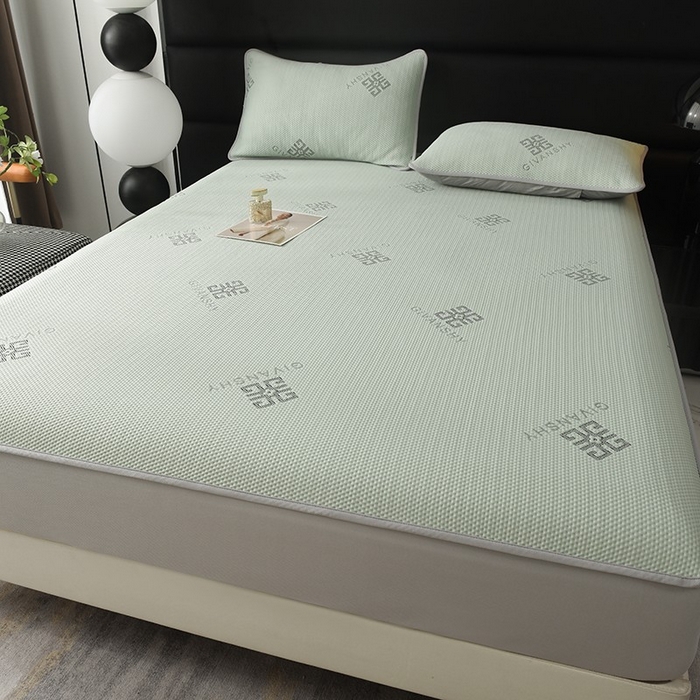 91家纺网 家纺一手货源 找家纺 绒多多 2025新款A类凉感冰豆豆席子凉席床笠款 薄荷绿