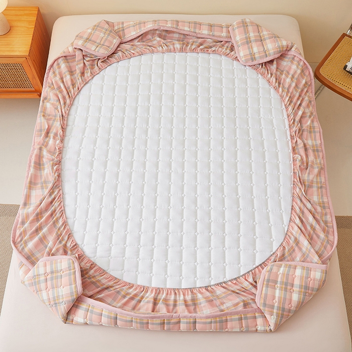 91家纺网 家纺一手货源 找家纺 喜居家纺2025新款A类水洗棉夹棉棉花床笠垫 棉-云舒粉