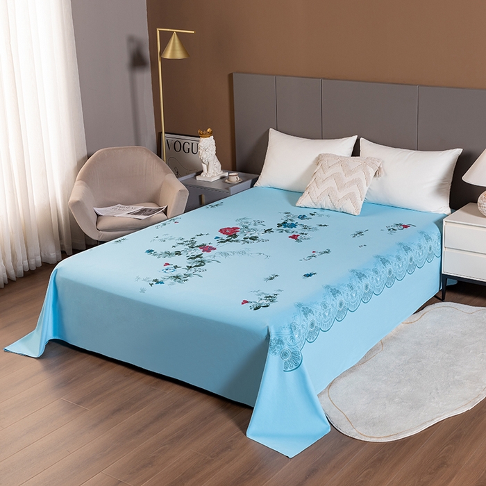 91家纺网 家纺一手货源 找家纺 居美良品 2025新款国民老上海100%全棉床单 牡丹绽放-浅绿