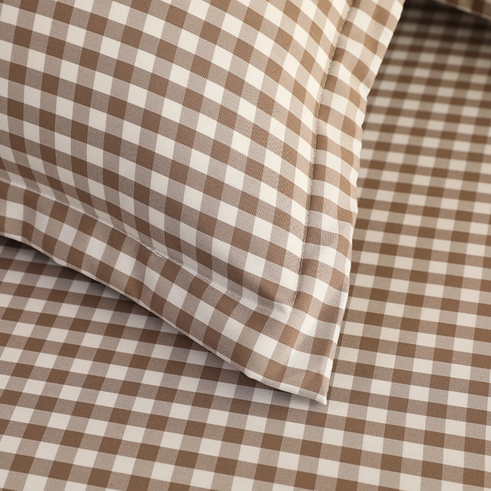 91家纺网 家纺一手货源 找家纺 绒多多 2025新款简约水洗棉色织床笠 咖小格