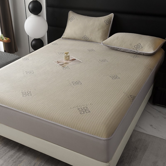 91家纺网 家纺一手货源 找家纺 绒多多 2025新款A类凉感冰豆豆席子凉席床笠款 香槟色