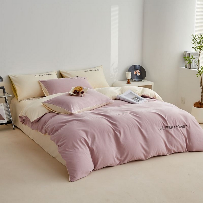 91家纺网 家纺一手货源 找家纺 恋之语 2025新款110克麻绳双拼刺绣四件套 香芋紫+米黄