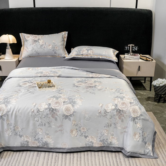 91家纺网 家纺一手货源 找家纺 归属2025新款水洗真丝夏被四件套空调被夏凉被 悦色灰