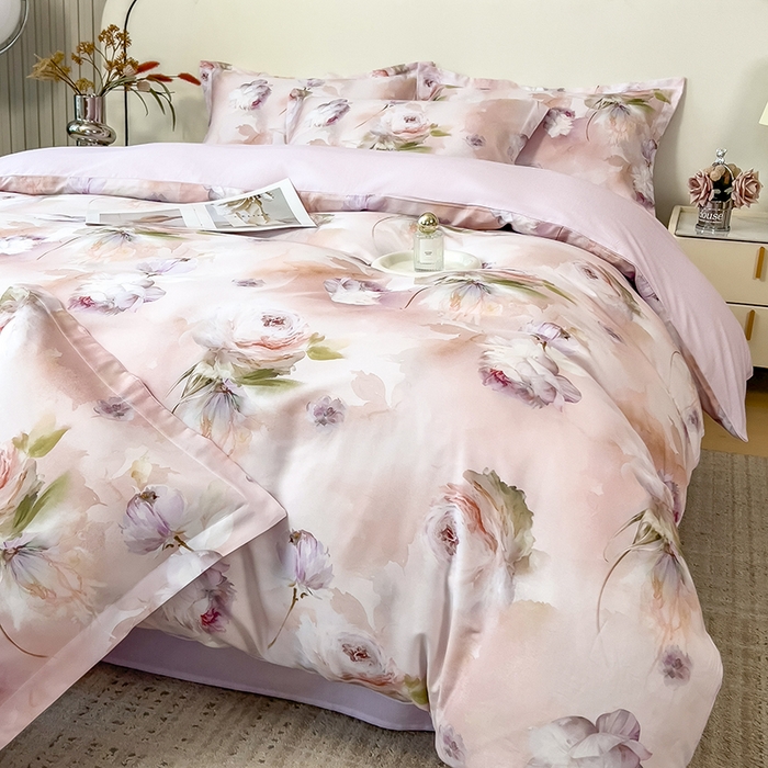 91家纺网 家纺一手货源 找家纺 芃成家纺 2025新款A类莱赛尔天丝棉四件套 古典玫瑰