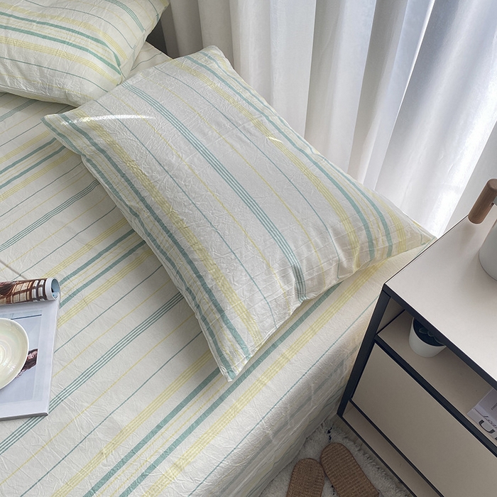 91家纺网 家纺一手货源 找家纺 艾咪-Amy ntmy 2025新款全棉纯棉色织水洗棉单品-平铺款 漫悠黄绿