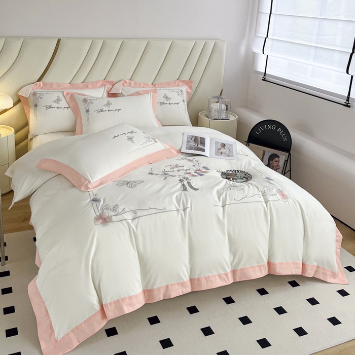 91家纺网 家纺一手货源 找家纺 恋之语 2025新款水洗棉刺绣四件套-锦绣花 锦绣花-浅玉