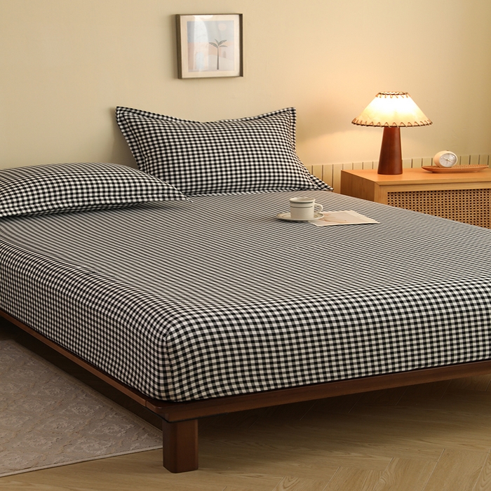 91家纺网 家纺一手货源 找家纺 绒多多 2025新款简约水洗棉色织床笠 黑白格