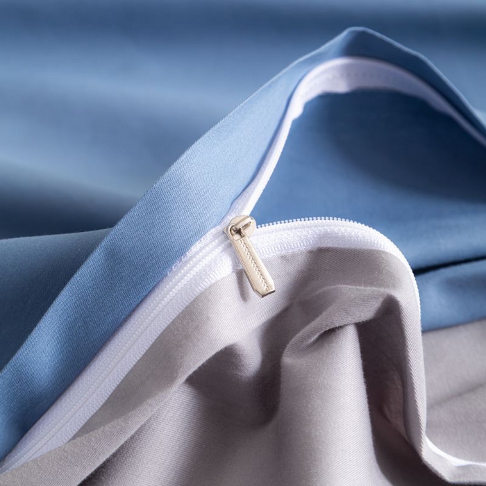 91家纺网 家纺一手货源 找家纺 恋之语 2025新款90克纯色双拼四件套 海洋蓝+浅灰