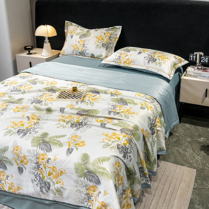 91家纺网 家纺一手货源 找家纺 归属2025新款水洗真丝夏被四件套空调被夏凉被 北加尔绿