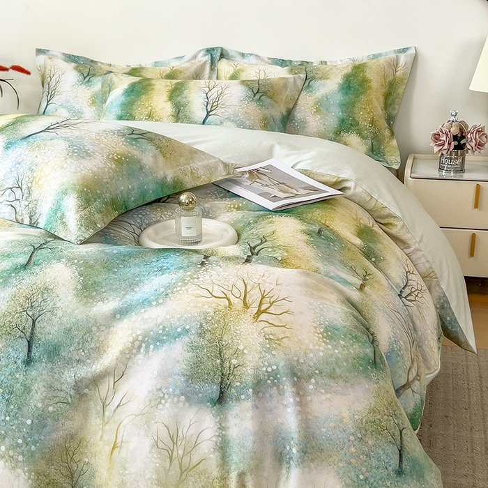 91家纺网 家纺一手货源 找家纺 芃成家纺 2025新款A类莱赛尔天丝棉四件套 冬雪寒香