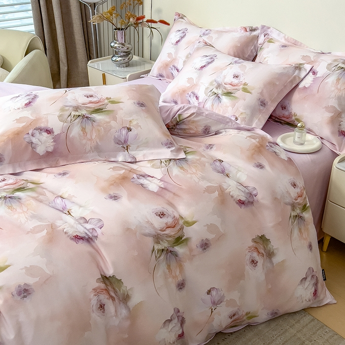 91家纺网 家纺一手货源 找家纺 芃成家纺 2025新款A类莱赛尔天丝棉四件套 古典玫瑰