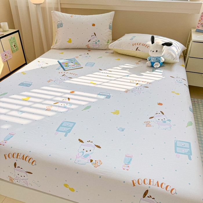 91家纺网 家纺一手货源 找家纺 呗旺鹿 2025新款正版三丽鸥全棉13372单品床笠 运动帕恰狗