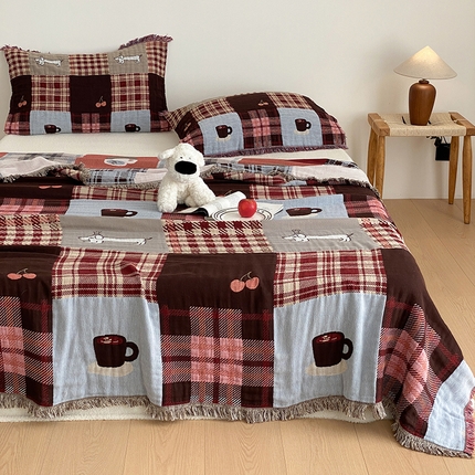 麻依 2025新款全棉四层纱布流苏毯旅行披肩休闲毛巾被 童话可可