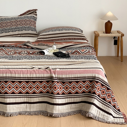 麻依 2025新款全棉四层纱布流苏毯旅行披肩休闲毛巾被 夏洛特