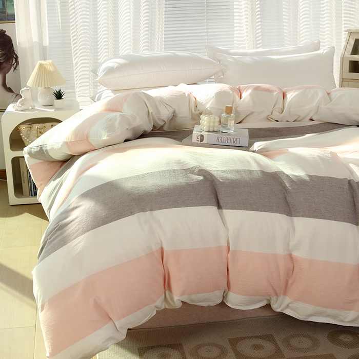 91家纺网 家纺一手货源 找家纺 恋之语 2025新款全棉纯棉色织被套单品单被套被套单件 简约粉灰条