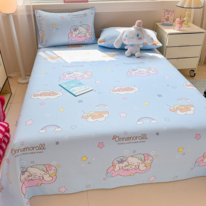 91家纺网 家纺一手货源 找家纺 呗旺鹿 2025新款正版三丽鸥全棉13372单品床单 彩虹玉桂狗