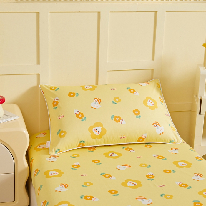 91家纺网 家纺一手货源 找家纺 ds生活馆 2025新款儿童纯棉精梳棉系列单床笠 花朵小鸭