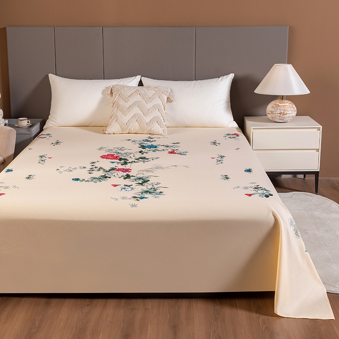 91家纺网 家纺一手货源 找家纺 居美良品 2025新款国民老上海100%全棉床单 牡丹绽放-米黄