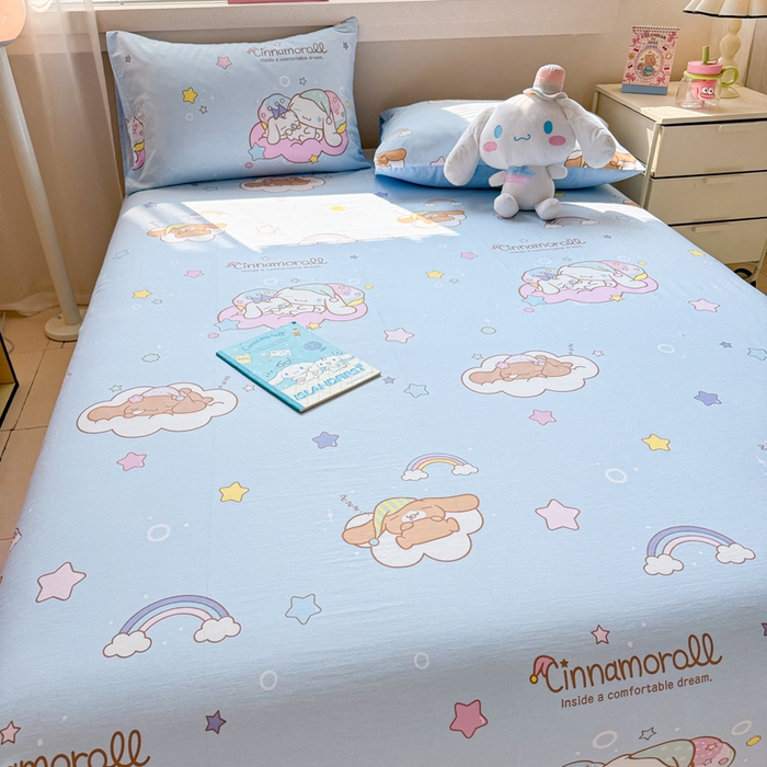 91家纺网 家纺一手货源 找家纺 呗旺鹿 2025新款正版三丽鸥全棉13372单品床单 彩虹玉桂狗