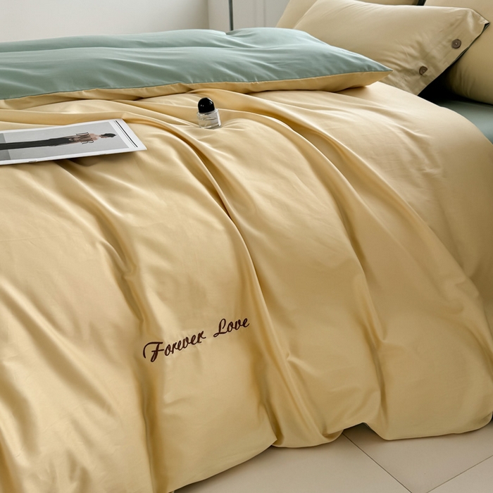 91家纺网 家纺一手货源 找家纺 艾迪尚家纺 2025新款A类纯色双拼长绒棉纯棉刺绣系列单品被套 被套单件（有单品 可定制） 黄芽翠眠