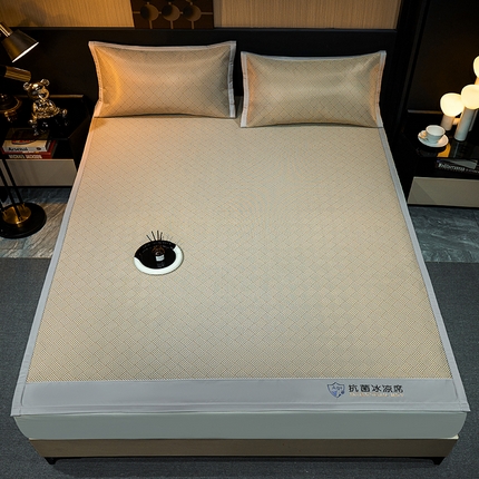 999家纺 2025新款轻柔丝抗菌冰丝藤凉席（复合三明治款）宽包刺绣冰丝软席藤席 抗菌三明治冰丝藤席冰岛-时尚咖