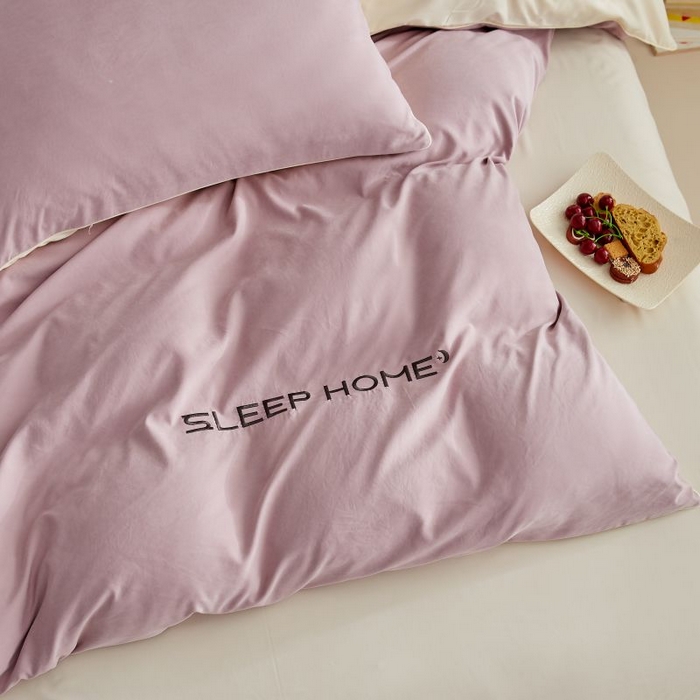 91家纺网 家纺一手货源 找家纺 恋之语 2025新款110克麻绳双拼刺绣单被套 香芋紫+米黄