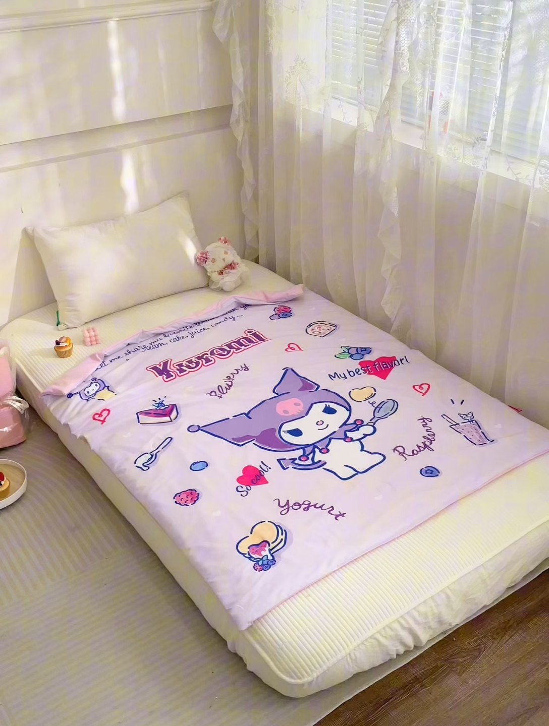 91家纺网 家纺一手货源 找家纺 2025新款三丽鸥正版授权库洛米儿童大版夏被夏凉被凉感天丝空调被夏凉被幼儿园午睡凉席夏被三件套 库洛米-甜甜