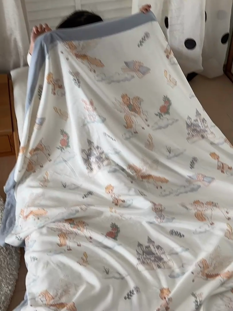91家纺网 家纺一手货源 找家纺 荷马之梦 2025新款天竹系列—A类原创印花天竹纤维四层纱儿童盖毯 飞马小王子