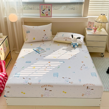 91家纺网 家纺一手货源 找家纺 呗旺鹿 2025新款正版三丽鸥全棉13372单品床笠 运动帕恰狗