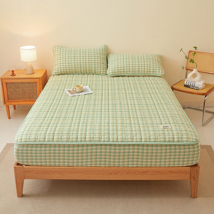 91家纺网 家纺一手货源 找家纺 喜居家纺2025新款A类水洗棉夹棉棉花床笠垫 棉-乐可绿