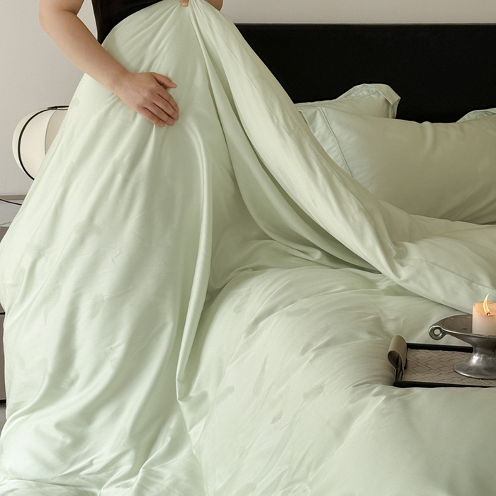 91家纺网 家纺一手货源 找家纺 莱豫家纺 2025新款天丝棉提花四件套 克莱尔绿