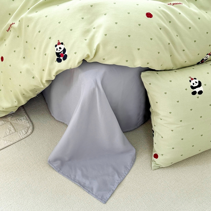 91家纺网 家纺一手货源 找家纺 丝芙妮家居2025新款水洗针织棉双层纱印花四件套 熊猫胖胖-绿