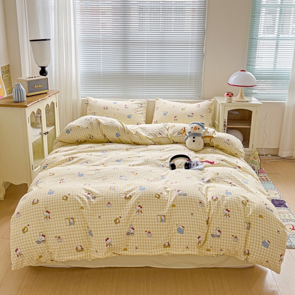 奈颜 2025新款超柔水洗云朵棉爆款小清新印花四件套-面包猫咪 面包猫咪 奶黄