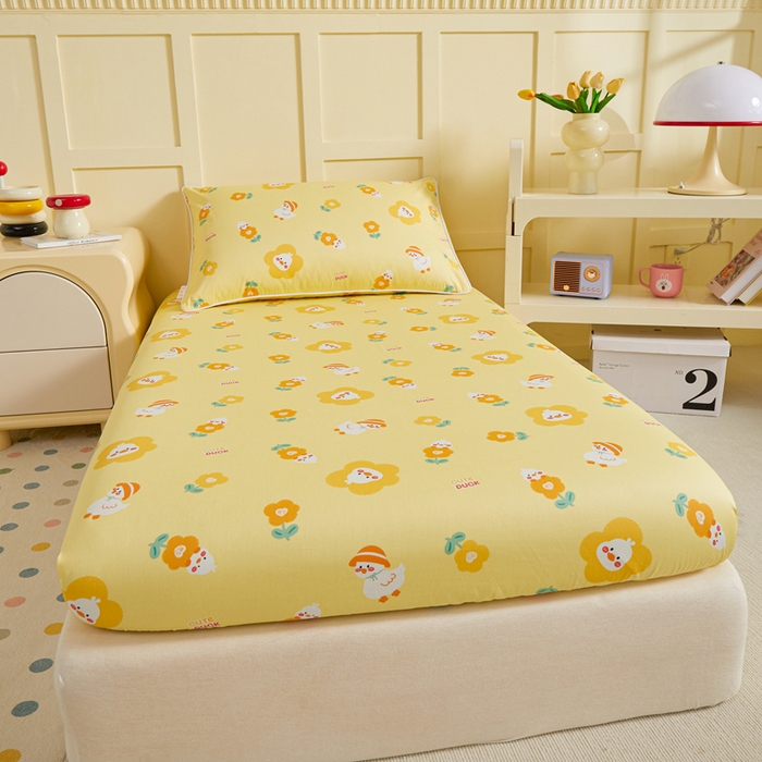 91家纺网 家纺一手货源 找家纺 ds生活馆 2025新款儿童纯棉精梳棉系列单床笠 花朵小鸭